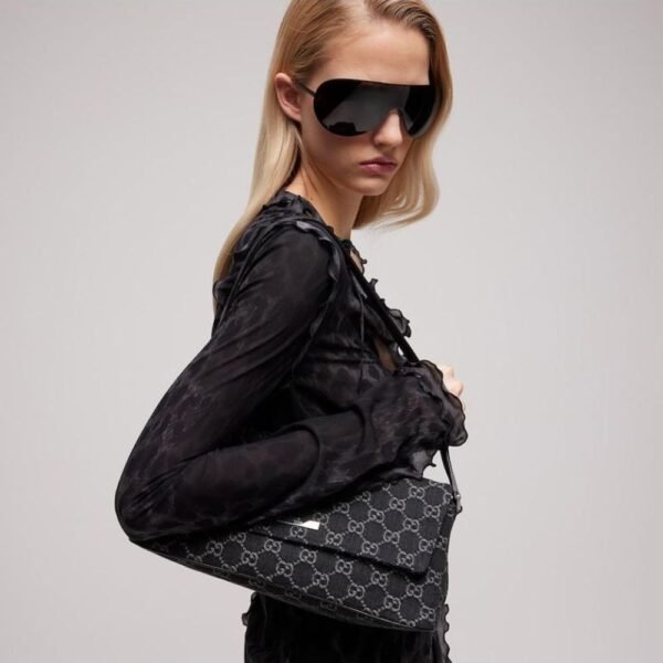 Gucci Madison Medium Shoulder Bag GG Denim Black 12.2 Inches
