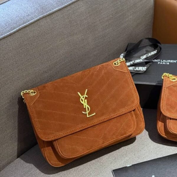 3-184 Saint Laurent Niki Baby Chain Bag In Suede Brown 11 Inches 6237483