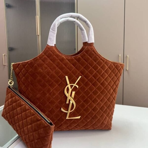Saint Laurent Large Tote Bag In Suede Copper 14.2 Inches