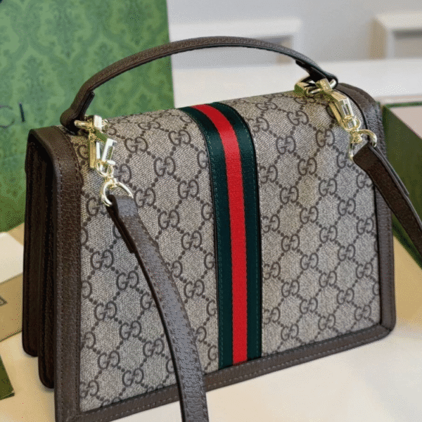 Gucci Ophidia Top Handle Bag Brown 9.8 Inches 651055 96LWX 8745