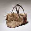 Gucci Mini Boston Bag Web GG Canvas Sand Dark Brown 7.5 Inches