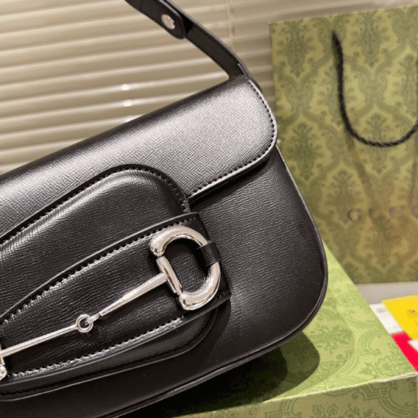 Gucci Horsebit 1955 Asymmetric Shoulder Bag Black 7.9 Inches