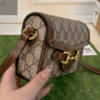 3-211 Gucci Horsebit 1955 Box Phone Bag Brown 7.1 Inches