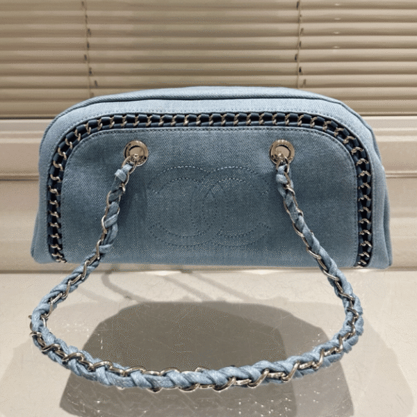 Chanel Bowling Bag Vintage Denim Blue 13.8 Inches