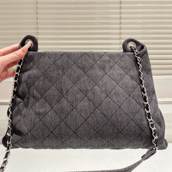 Chanel Quilted Denim Flap Bag Grey 11.8 Inches