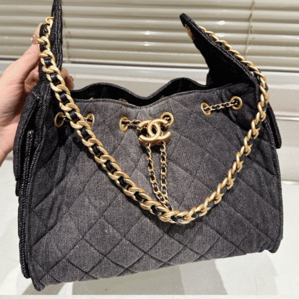 Chanel 25 Hobo Bucket Bag Black 10.2 Inches