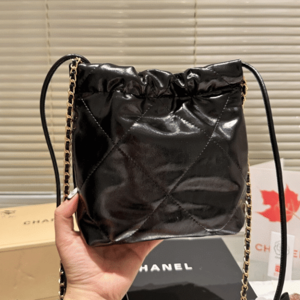 Chanel 22 Mini Drawstring Bucket Bag Black Pearl 7.9 Inches