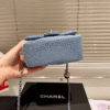 3-259 Chanel Denim Gold Ball Square Flap Bag Blue 7.1 Inches
