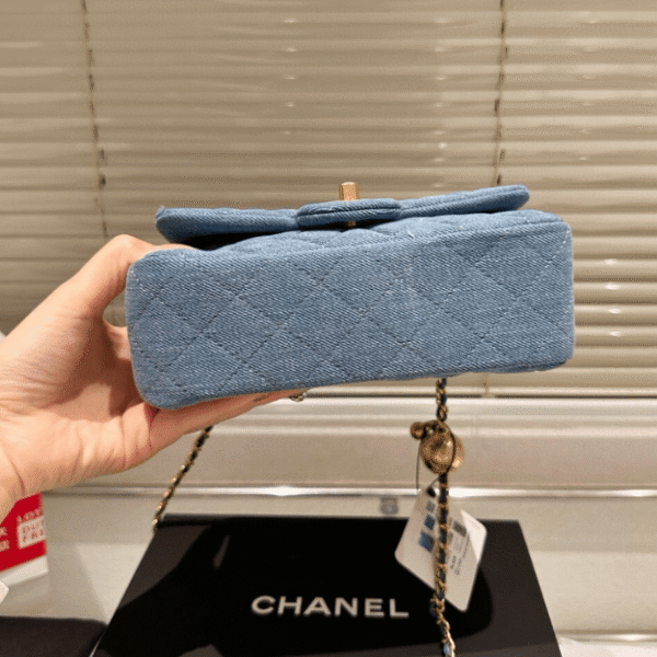 Chanel Denim Gold Ball Square Flap Bag Blue 7.9 Inches