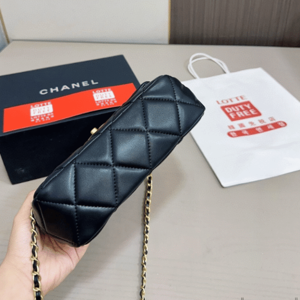 Chanel Flap Pearl Chain Shoulder Bag Black 8.7 Inches