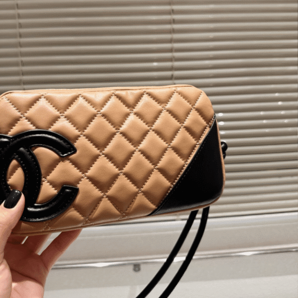 3-277 Chanel Cambon Ligne Shoulder Bag Milk Tea/Black Bicolor 8.6 Inches