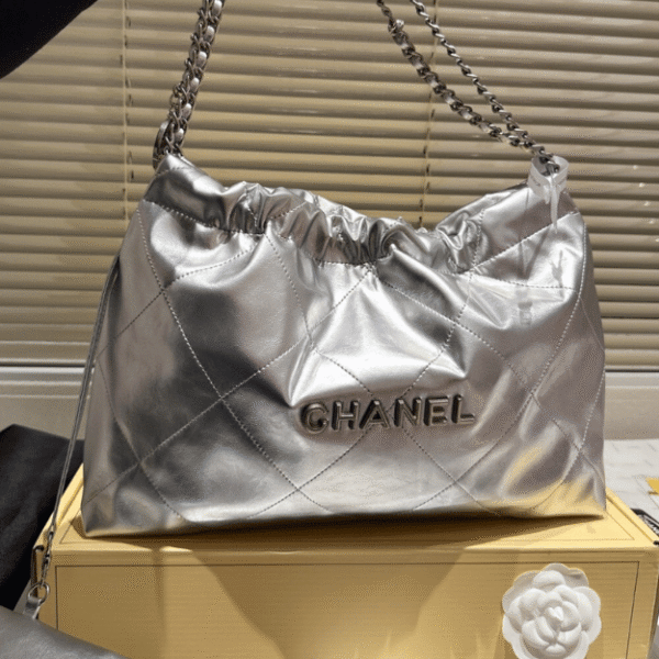 Chanel 22 Handbag Silver Metallic 13.8 Inches