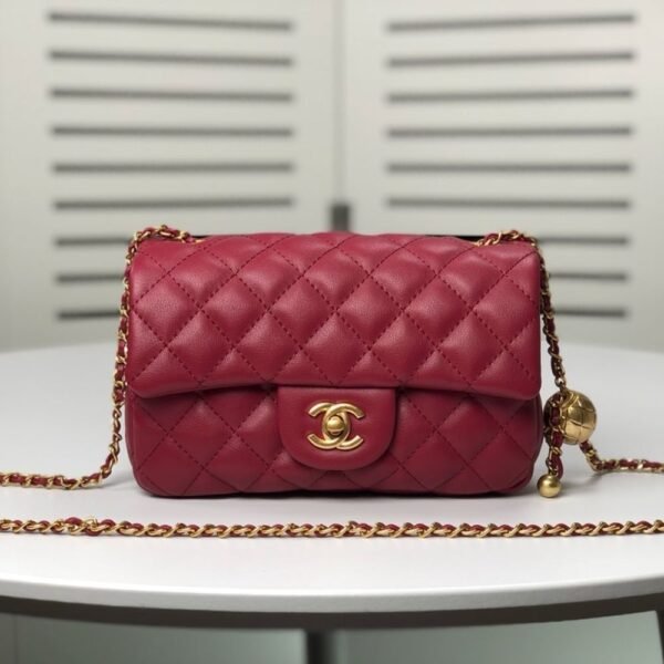 Chanel Quilted Mini Cc Rectangular Pearl Crush Flap Bag Red 20Cm