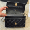 Chanel Flap Bag Woc (Wallet On Chain) With Gold Ball Charm Black 7.5 Inches