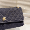 3-284 Chanel Denim Classic Flap Shoulder Bag Dark Blue Denim 16.9 Inches