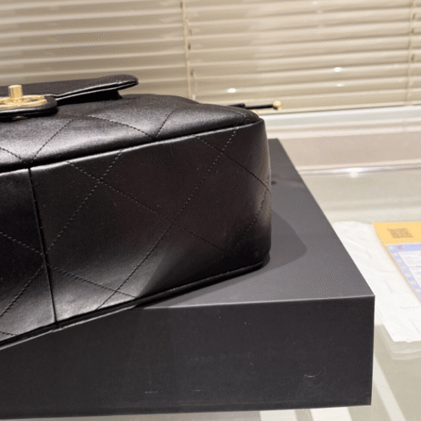 Chanel Drawstring Bucket Bag With Front Pocket Black 13 Inches