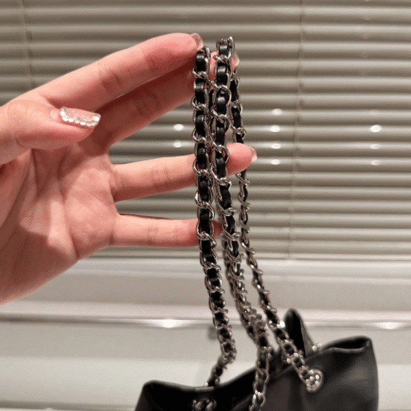 Chanel Drawstring Bucket Bag Black 7.9 Inches