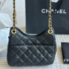 3-295 Chanel 22 Hobo/Shoulder Bag With Flap Pocket Black 7.5 Inches