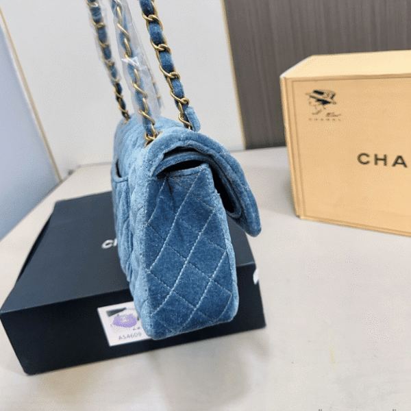 Chanel Velvet Classic Flap Bag Blue 9.8 Inches