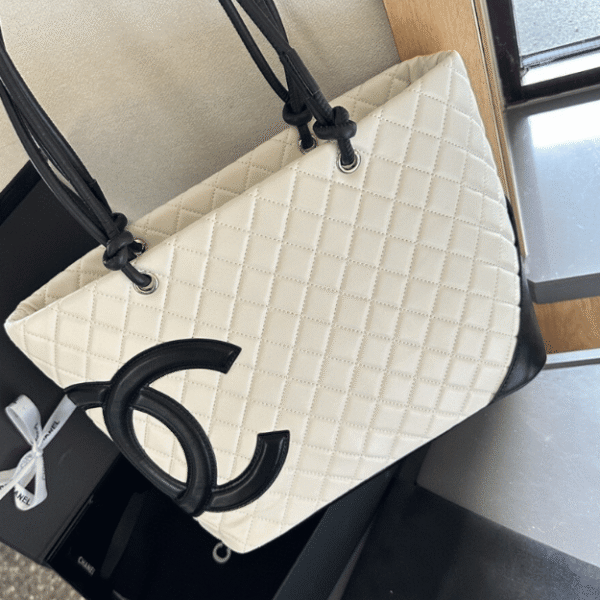 Chanel Cambon Line Tote Bag White/Black 11.0 Inches