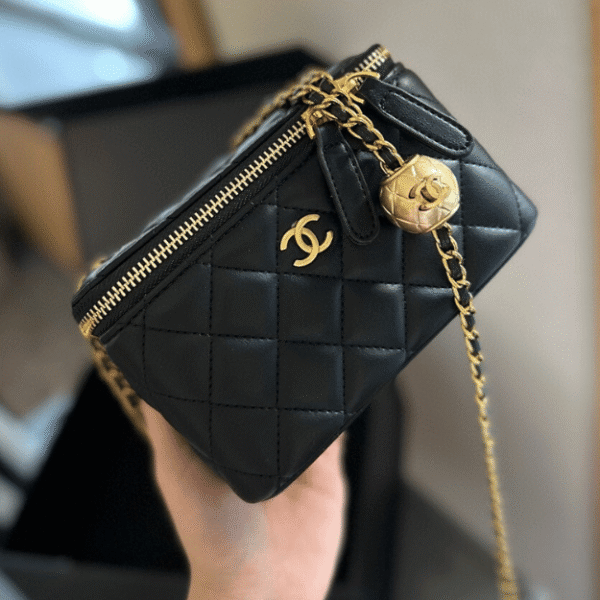 Chanel Mini Vanity Case With Gold Ball Black 7.1 Inches