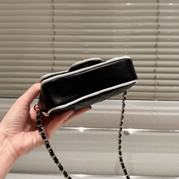 Chanel Flap Bag Black With White Piping 7.1 Inches