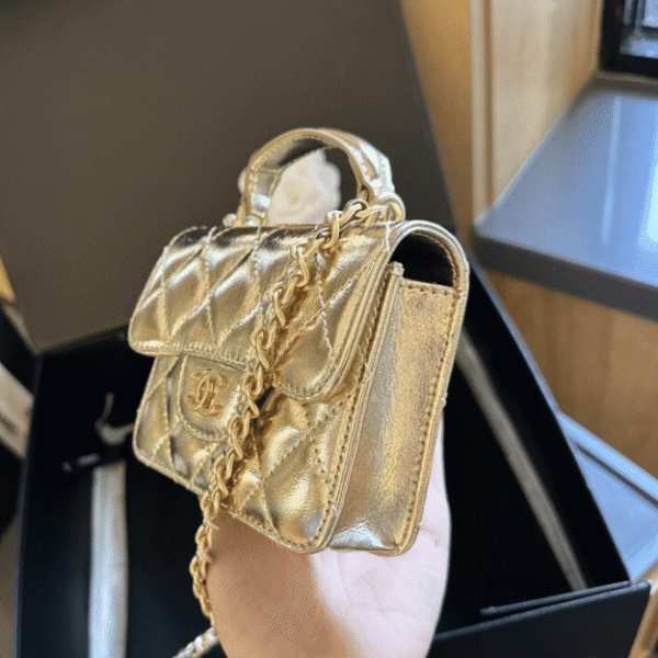 Chanel Mini Top Handle Flap Bag Gold Metallic 5.1 Inches