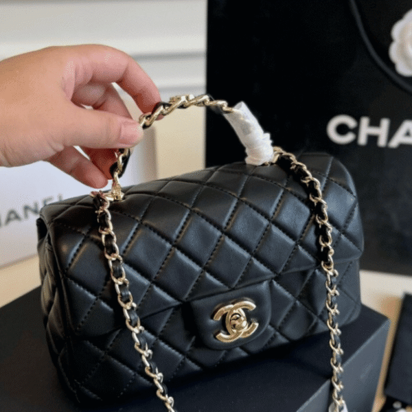 Chanel Mini Top Handle Flap Bag Black 7.9 Inches