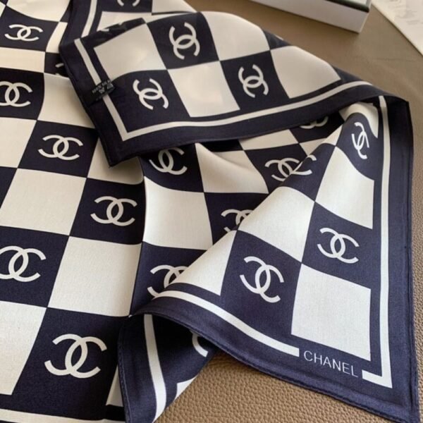 3-4-1.jpg Chanel Square Motif Cc Logo Silk Scarf Black And White 27.6 Inches