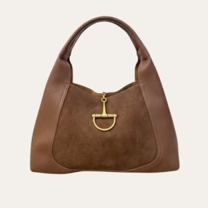 Gucci Softbit Maxi Suede Shoulder Bag Brown 16.5 Inches