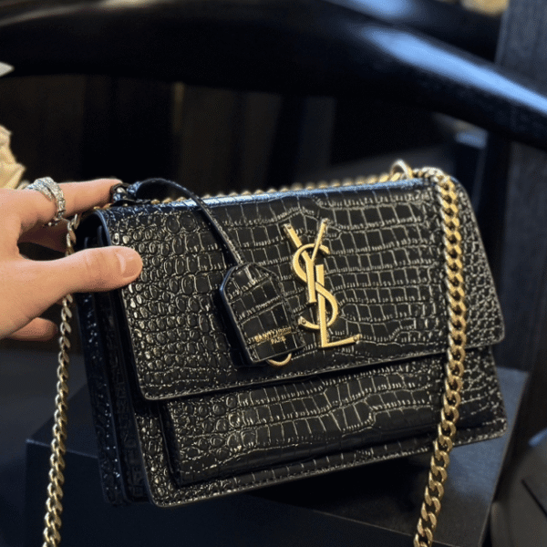 3-435 Saint Laurent Sunset Bag Black Croc 9 Inches 442906DND0J1000