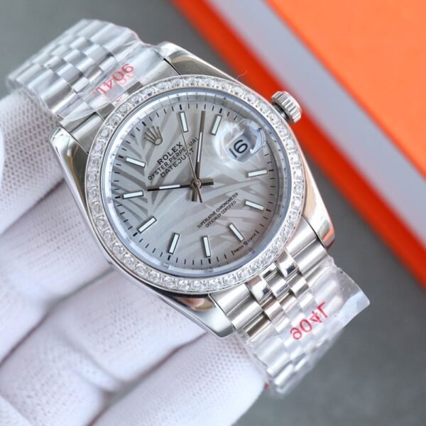 Rolex Datejust Silver Dial With Silver Strap Palm Leaf Pattern 36Mm 126200 0086