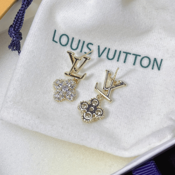 Louis Vuitton Lv & V Flower Drop Earrings Gold-Tone