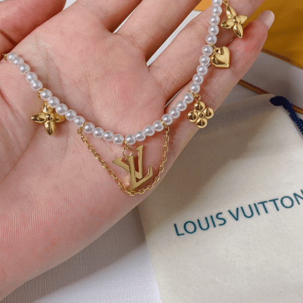 Louis Vuitton Monogram Flower Pearl Charm Bracelet Gold-Tone