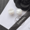 Chanel Cc Logo Round Stud Earrings White Resin/Pearl Silver-Tone