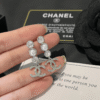 Chanel Cc Logo Drop Earrings With Pearls And Rhinestones Silver-Tone