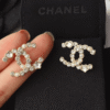 Chanel Cc Logo Stud Earrings With Rhinestones And Pearls Gold-Tone