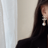 Chanel Cc Logo Drop Earrings With Pearls Gold-Tone