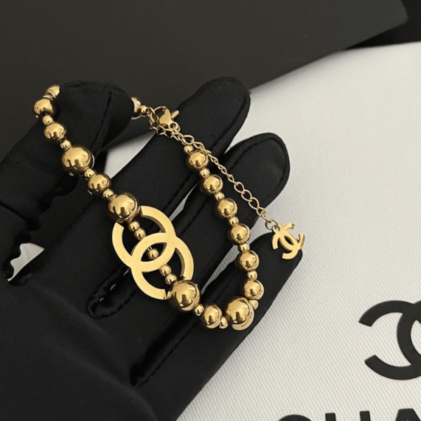 Chanel Cc Logo Bead Bracelet Gold-Tone
