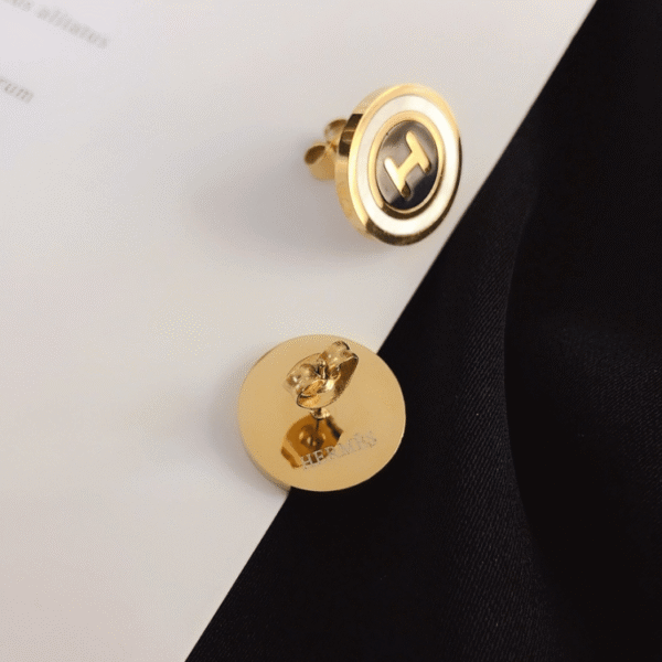 Hermès Heritage Equestre Logo H Stud Earrings Gold-Tone