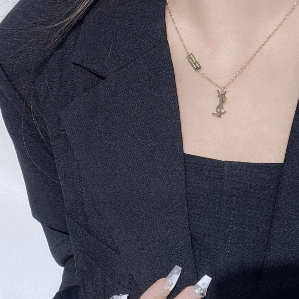 Yves Saint Laurent Cassandre Logo Pendant Necklace Gold-Tone