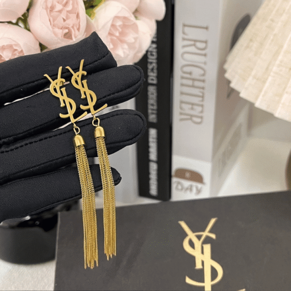 Yves Saint Laurent Cassandre Logo Tassel Earrings Gold-Tone