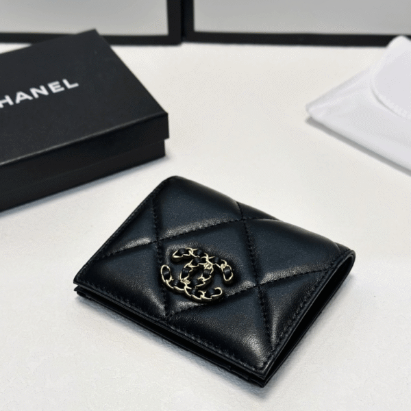 Chanel 19 Tri-Fold Wallet Black Gold/Chain Hardware 4.3 Inches