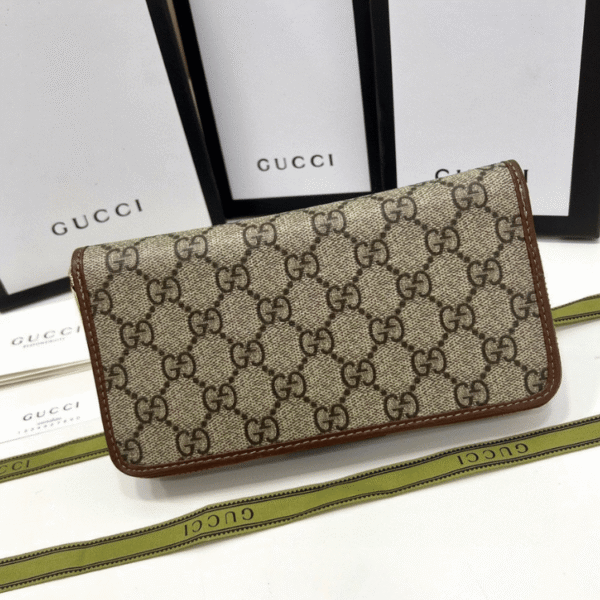 3-505 Gucci Horsebit 1955 Zip-Around Wallet Gg Supreme 7.5 Inches