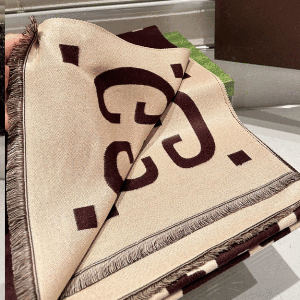 Gucci Jumbo Gg Monogram Wool/Cashmere Scarf Burgundy/Beige 74.8 Inches