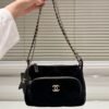 3-59 Chanel Clutch With Chain Velvet Effect Nylon And Gold Tone Metal Black 8.3 Inches Ap4771 B21406 94305