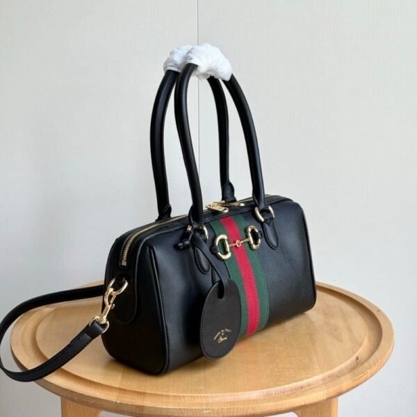 Gucci Borsetto Medium Boston Bag Black Leather 11 Inches 866732 AAGIQ 1053
