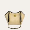 Chanel Small Shopping Bag Braided Raffia Effect Canvas And Gold Tone Metal In Beige 7.9 Inches