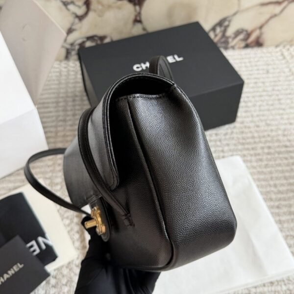 Chanel Small Flap Bag Grained Shiny And Gold Tone Black 8.7 Inches AS6130 B23483 94305