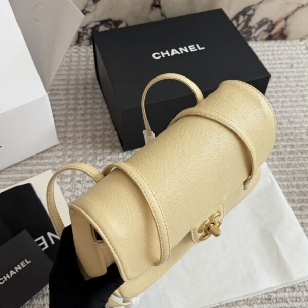 3-68 Chanel Small Flap Bag Grained Shiny And Gold Tone Light Yellow 8.7 Inches